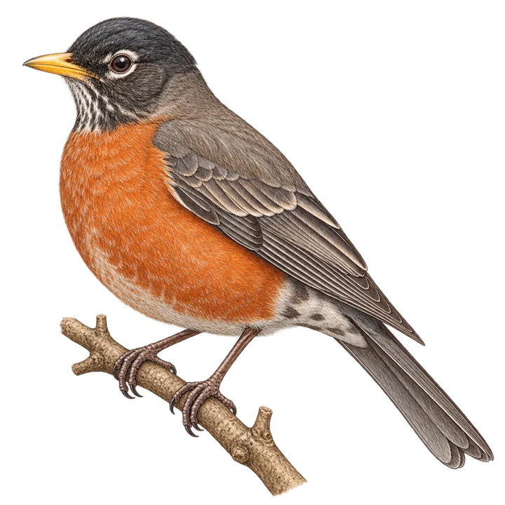 Natural-history style illustration of an American robin.