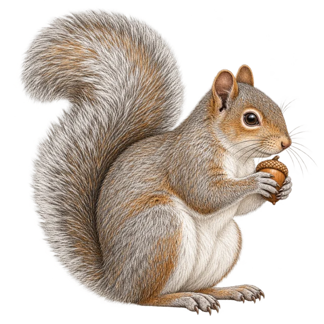 Natural-history style illustration of an Eastern gray squirrel.